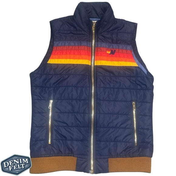 Aviator Nation WOMEN'S Navy Blue 5 STRIPE FULL ZIP PUFFER VEST | EUC⚡️MSRP$395 - Picture 5 of 16